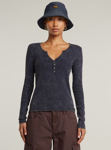 Deep V Overdyed Henley Slim Top